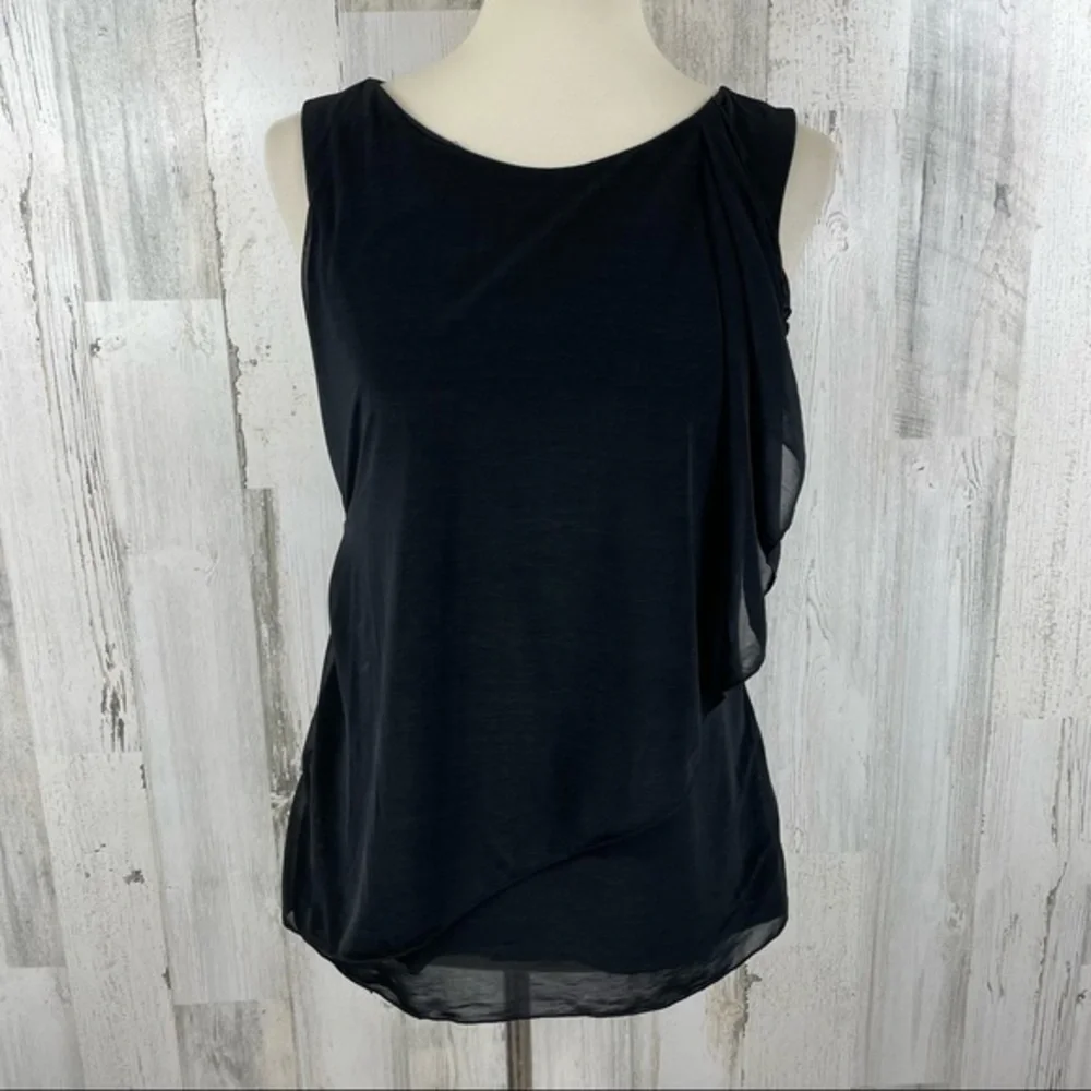 Worthington Women’s Black Semi‎ Sheer Ruffle Scoop Neck Sleeveless Blouse Top M